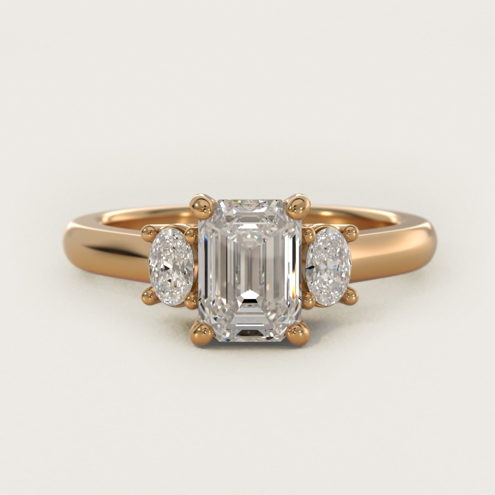 Oval Three-Stone Diamond Engagement Ring in 18k Yellow Gold (1/3 ct. tw.) - Emerald Center