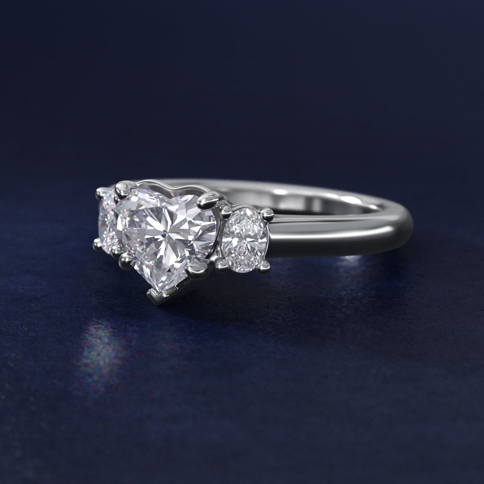 Oval Three-Stone Diamond Engagement Ring in 14k White Gold (1/3 ct. tw.) - Heart Center