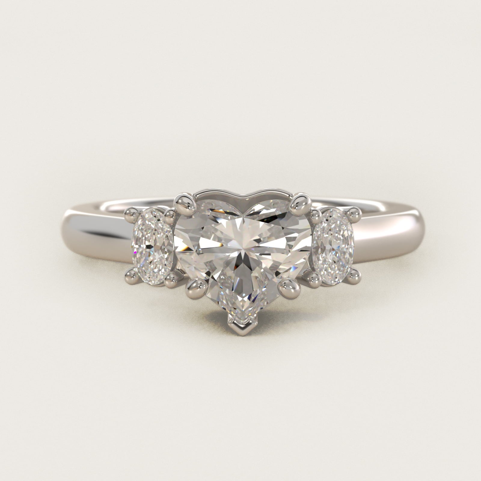 Oval Three-Stone Diamond Engagement Ring in 14k White Gold (1/3 ct. tw.) - Heart Center
