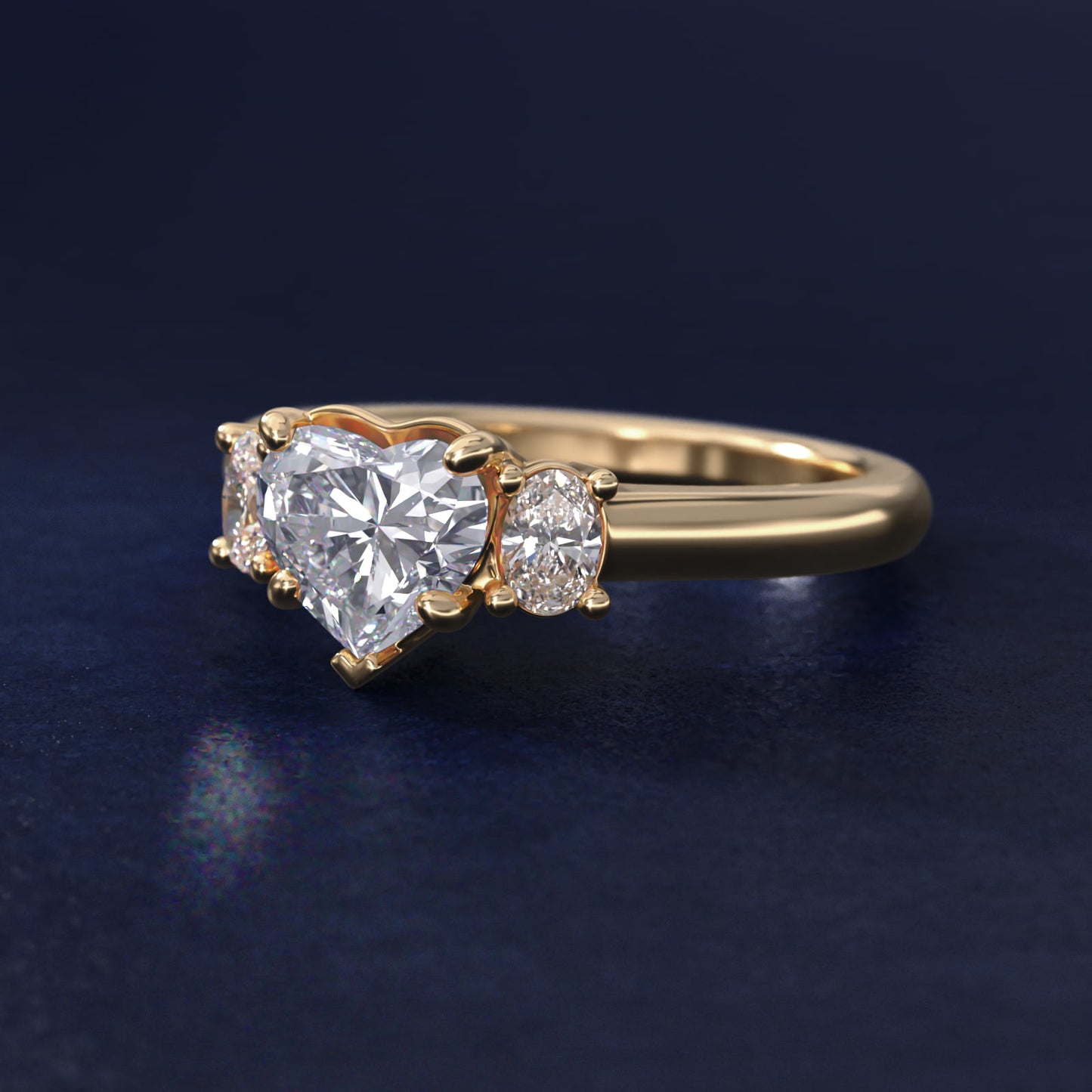 Oval Three-Stone Diamond Engagement Ring in 14K Yellow Gold (1/3 ct. tw.) - Heart Center