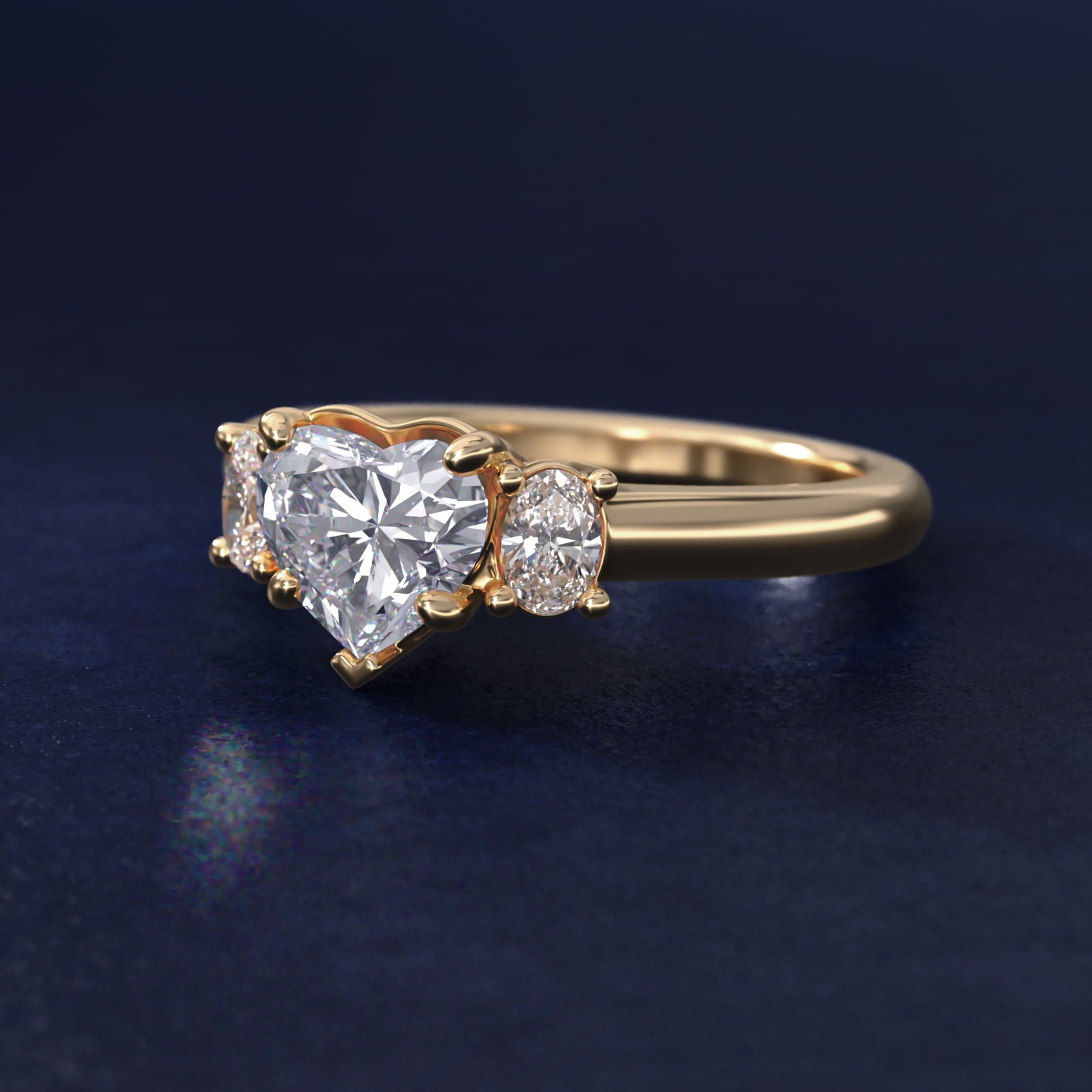 Oval Three-Stone Diamond Engagement Ring in 18k Yellow Gold (1/3 ct. tw.) - Heart Center
