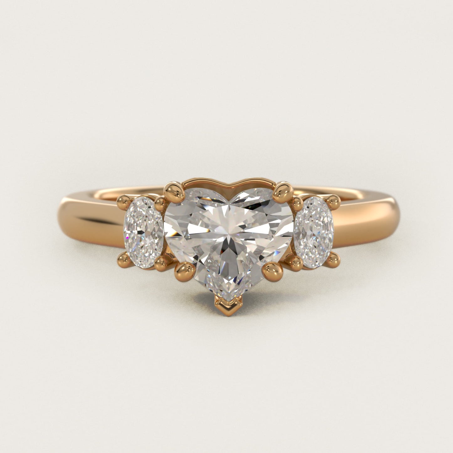 Oval Three-Stone Diamond Engagement Ring in 14K Yellow Gold (1/3 ct. tw.) - Heart Center