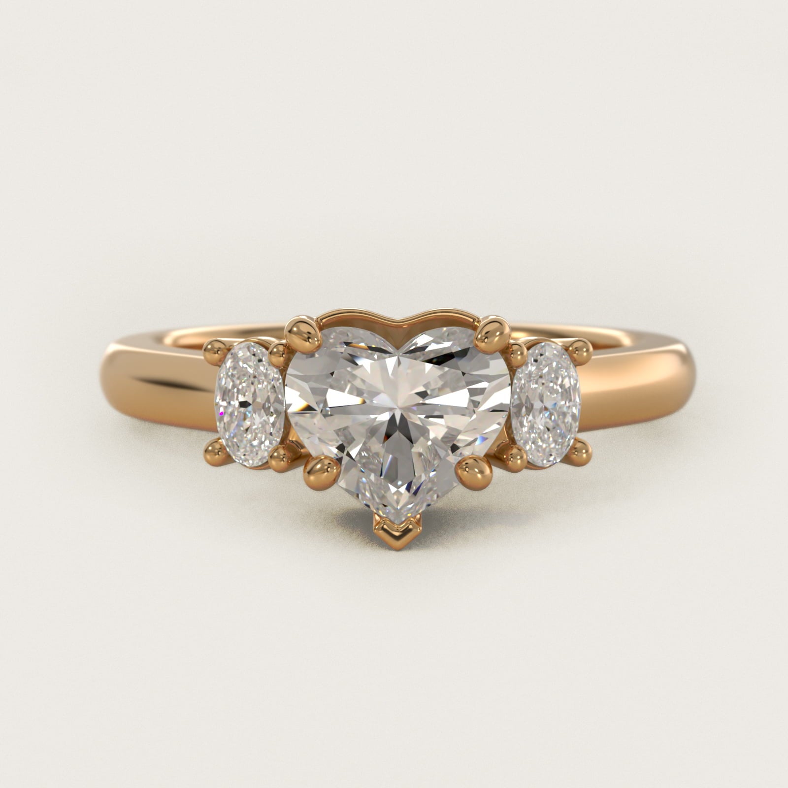 Oval Three-Stone Diamond Engagement Ring in 14K Yellow Gold (1/3 ct. tw.) - Heart Center