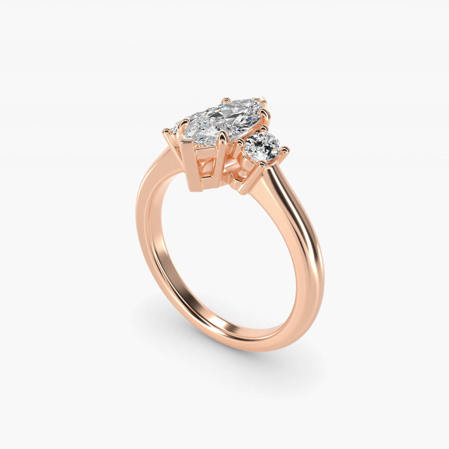 Oval Three-Stone Diamond Engagement Ring in 18k Rose Gold (1/3 ct. tw.) - Marquise Center