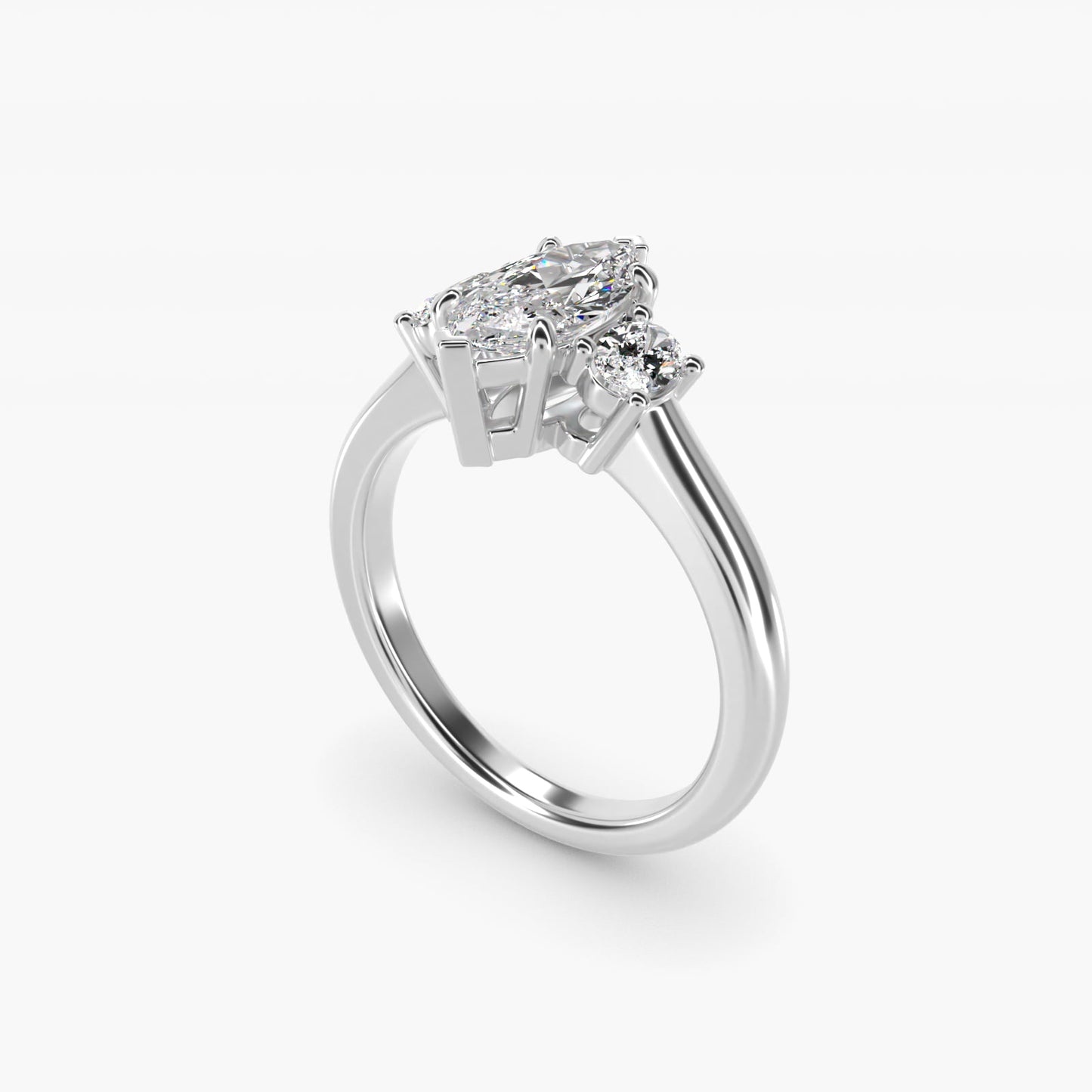 Oval Three-Stone Diamond Engagement Ring in 14k White Gold (1/3 ct. tw.) - Marquise Center