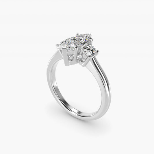 Oval Three-Stone Diamond Engagement Ring in 14k White Gold (1/3 ct. tw.) - Marquise Center