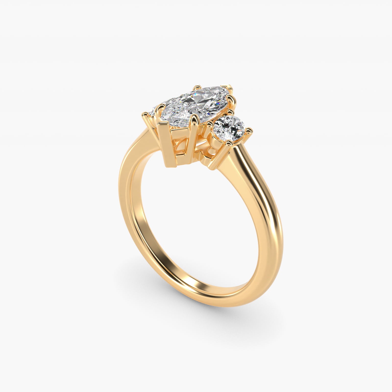 Oval Three-Stone Diamond Engagement Ring in 18k Yellow Gold (1/3 ct. tw.) - Marquise Center