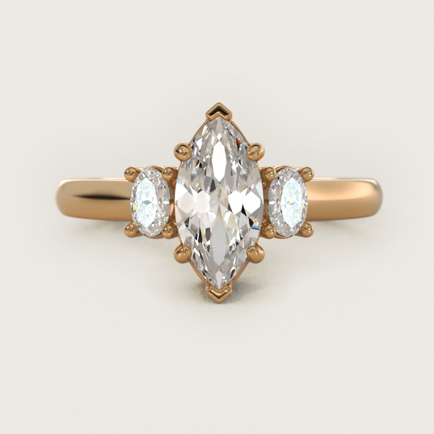 Oval Three-Stone Diamond Engagement Ring in 14K Yellow Gold (1/3 ct. tw.) - Marquise Center