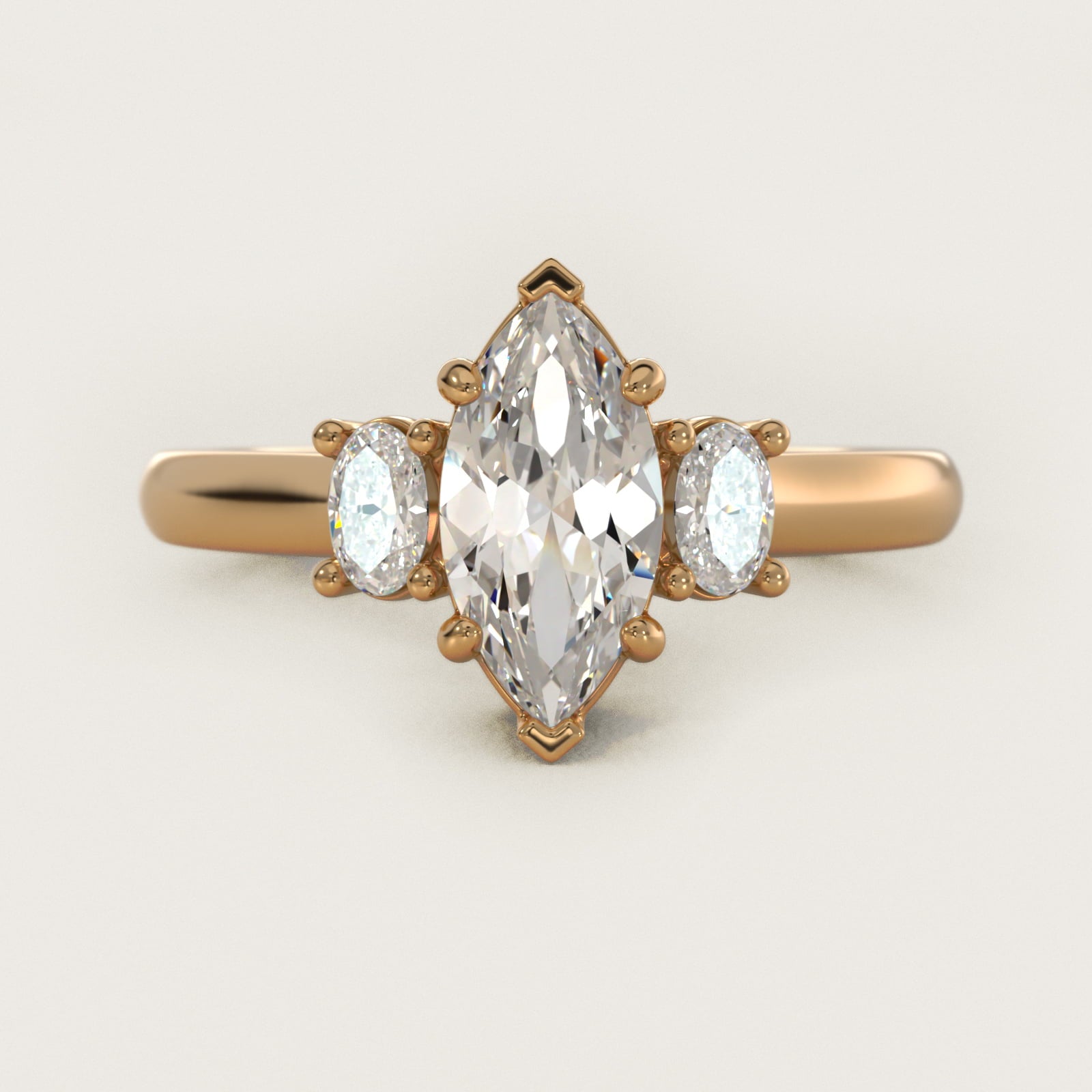 Oval Three-Stone Diamond Engagement Ring in 14K Yellow Gold (1/3 ct. tw.) - Marquise Center