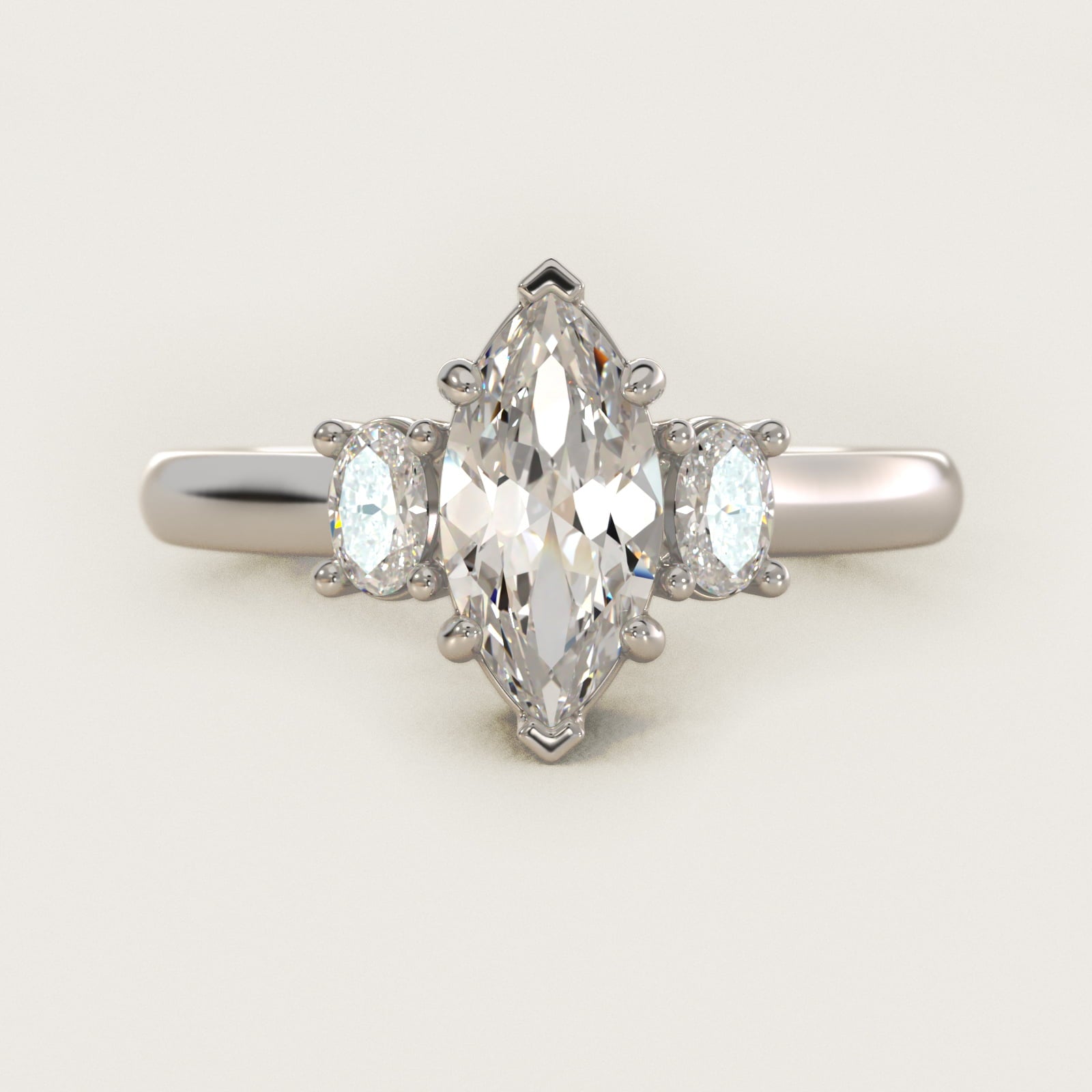 Oval Three-Stone Diamond Engagement Ring in Platinum (1/3 ct. tw.) - Marquise Center