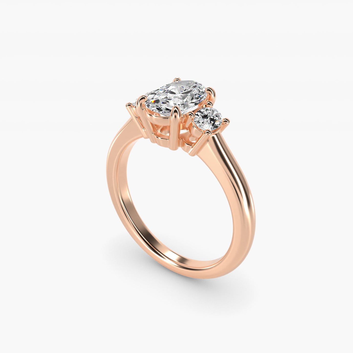 Oval Three-Stone Diamond Engagement Ring in 14k Rose Gold (1/3 ct. tw.) - Oval Center