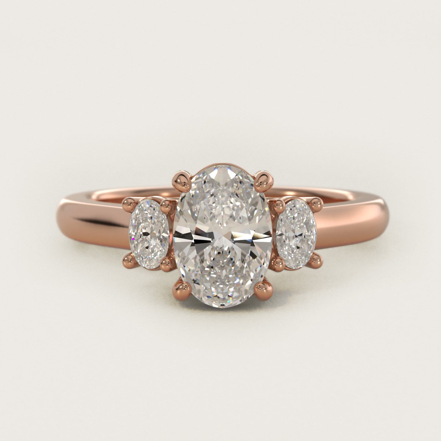 Oval Three-Stone Diamond Engagement Ring in 14k Rose Gold (1/3 ct. tw.) - Oval Center