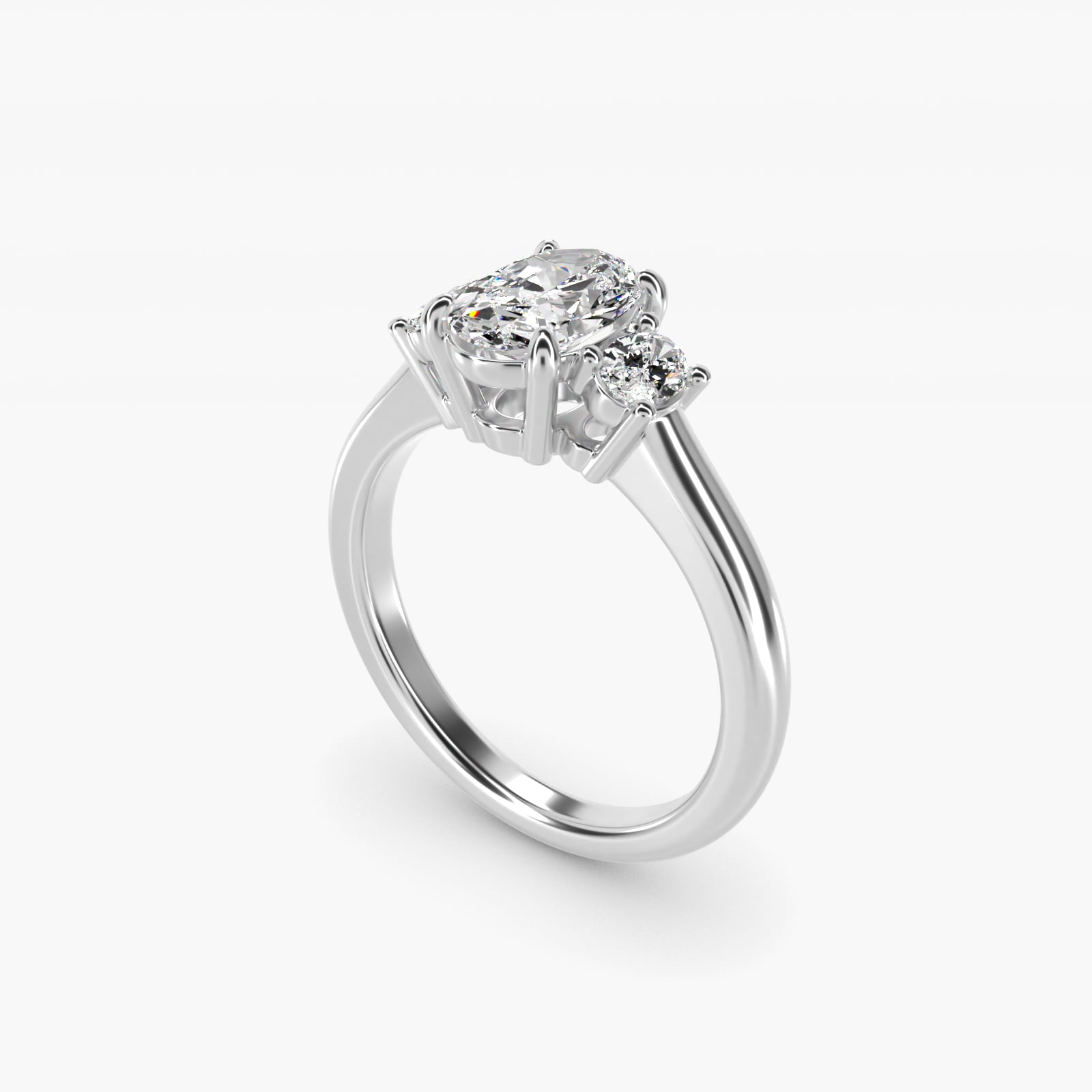 Oval Three-Stone Diamond Engagement Ring in 14k White Gold (1/3 ct. tw.) - Oval Center