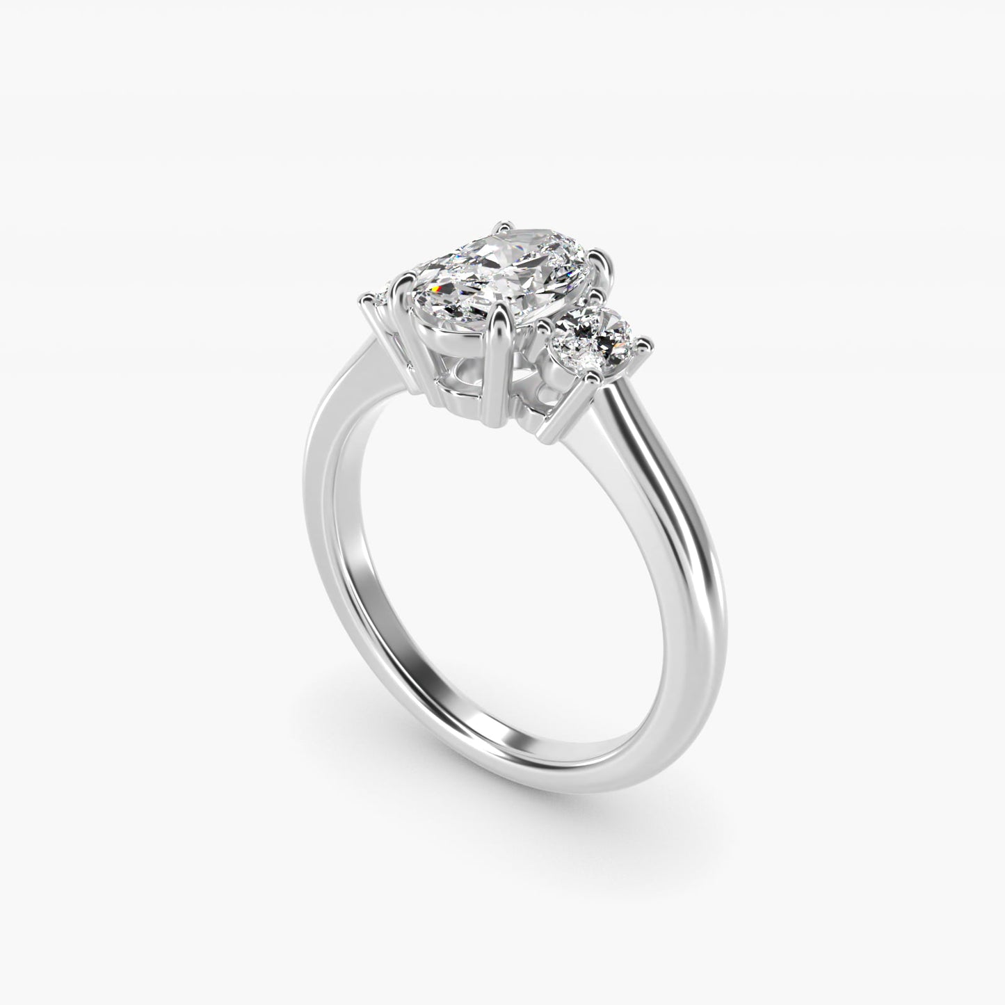 Oval Three-Stone Diamond Engagement Ring in 18k White Gold (1/3 ct. tw.) - Oval Center