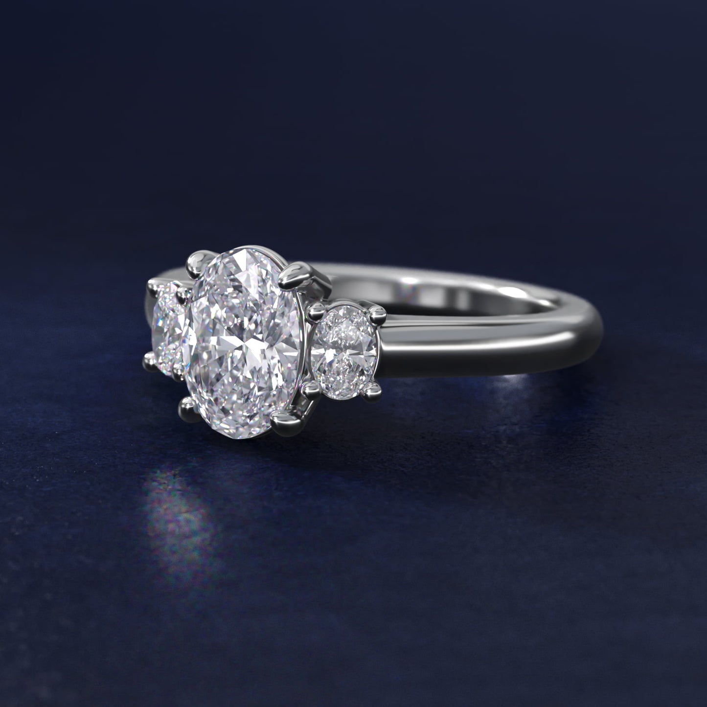Oval Three-Stone Diamond Engagement Ring in 18k White Gold (1/3 ct. tw.) - Oval Center
