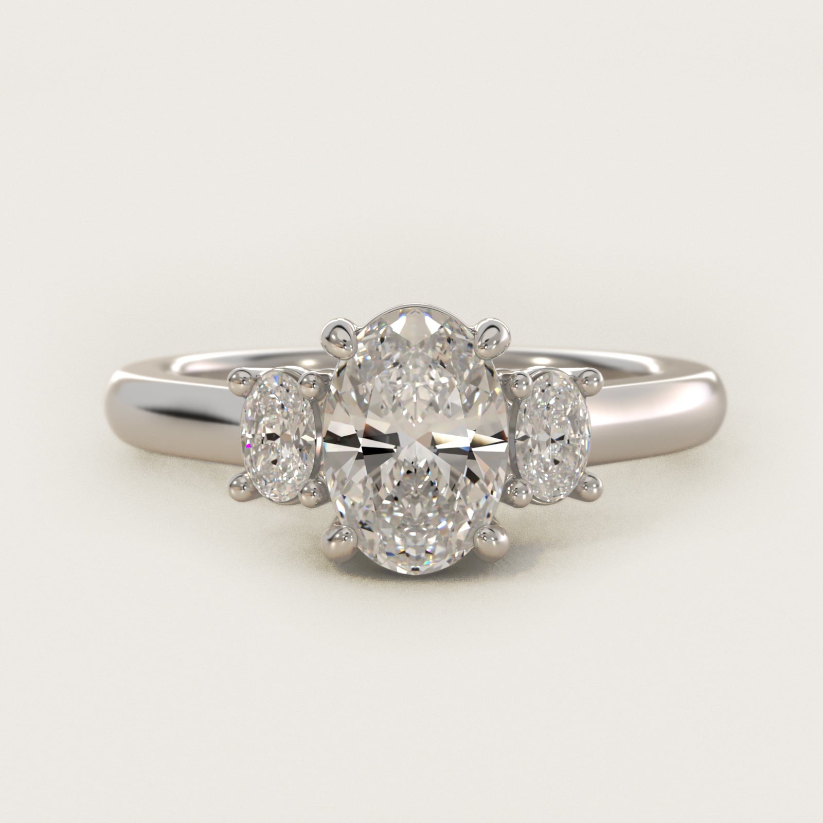 Oval Three-Stone Diamond Engagement Ring in 14k White Gold (1/3 ct. tw.) - Oval Center