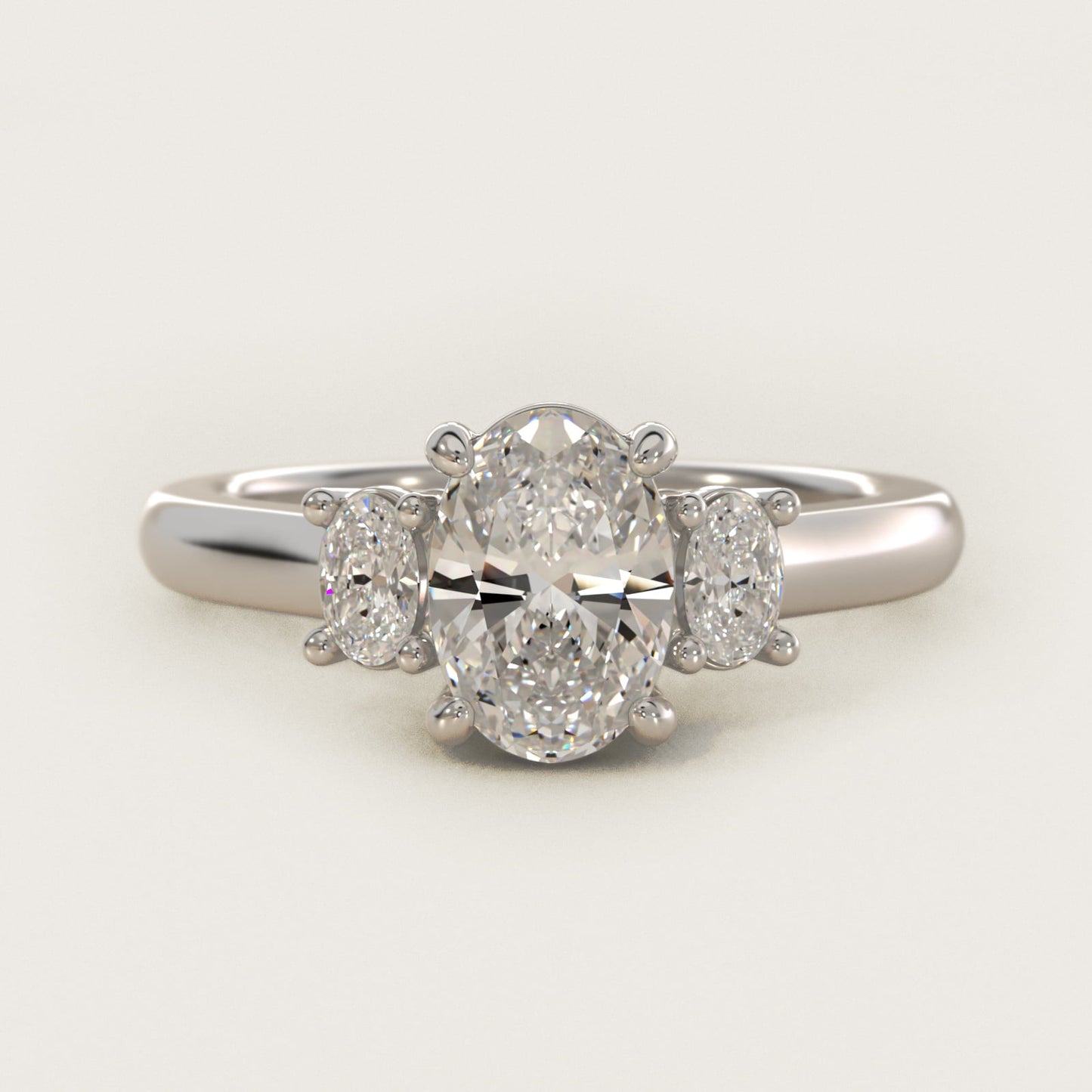 Oval Three-Stone Diamond Engagement Ring in 18k White Gold (1/3 ct. tw.) - Oval Center