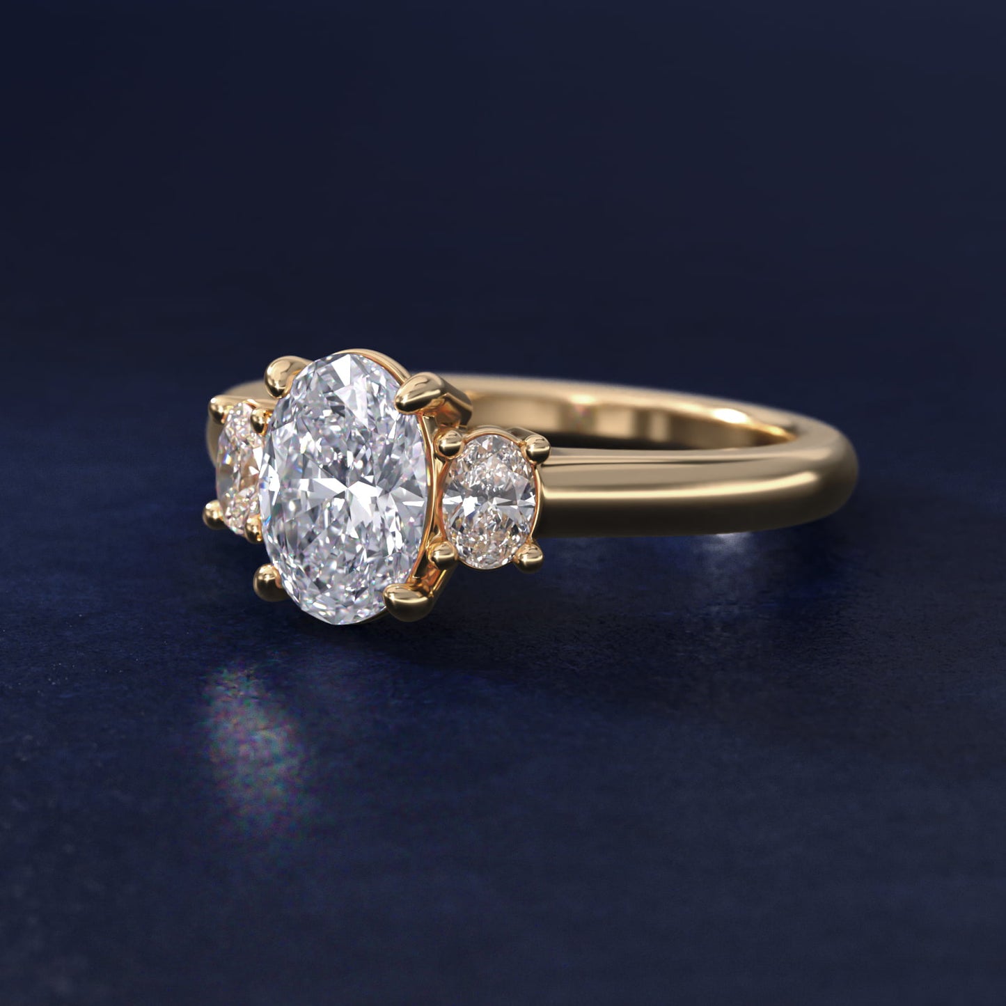 Oval Three-Stone Diamond Engagement Ring in 14K Yellow Gold (1/3 ct. tw.) - Oval Center