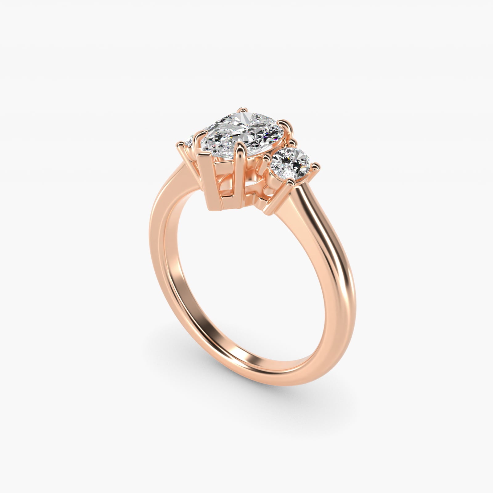 Oval Three-Stone Diamond Engagement Ring in 18k Rose Gold (1/3 ct. tw.) - Pear Center
