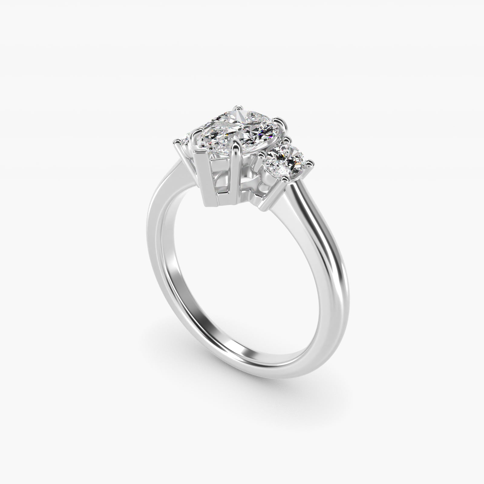 Oval Three-Stone Diamond Engagement Ring in 14k White Gold (1/3 ct. tw.) - Pear Center