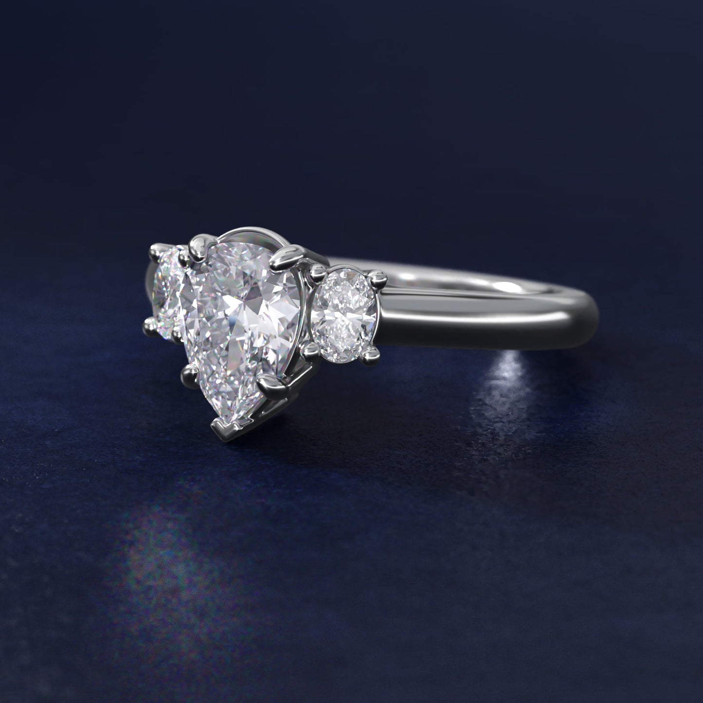 Oval Three-Stone Diamond Engagement Ring in 18k White Gold (1/3 ct. tw.) - Pear Center