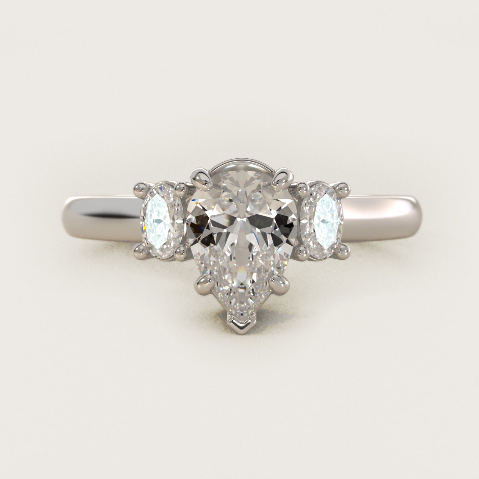 Oval Three-Stone Diamond Engagement Ring in 18k White Gold (1/3 ct. tw.) - Pear Center