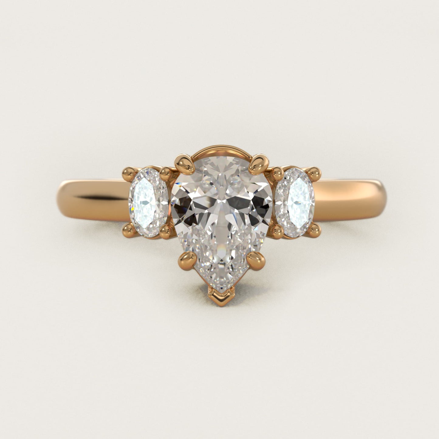Oval Three-Stone Diamond Engagement Ring in 18k Yellow Gold (1/3 ct. tw.) - Pear Center