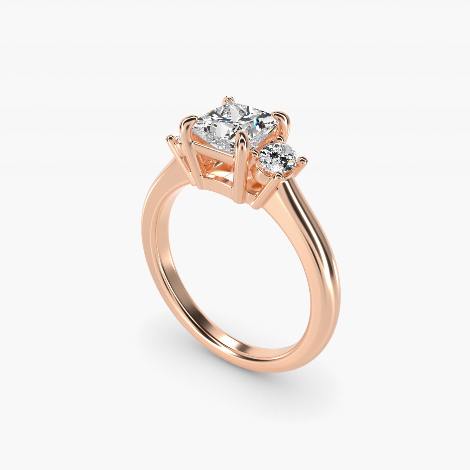 Oval Three-Stone Diamond Engagement Ring in 14k Rose Gold (1/3 ct. tw.) - Princess Center