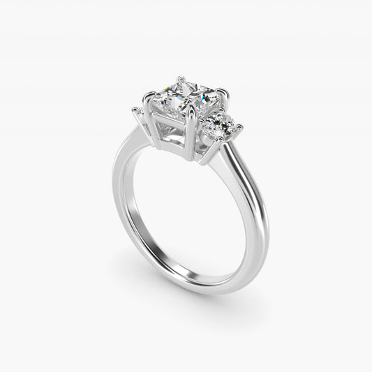 Oval Three-Stone Diamond Engagement Ring in 14k White Gold (1/3 ct. tw.) - Princess Center
