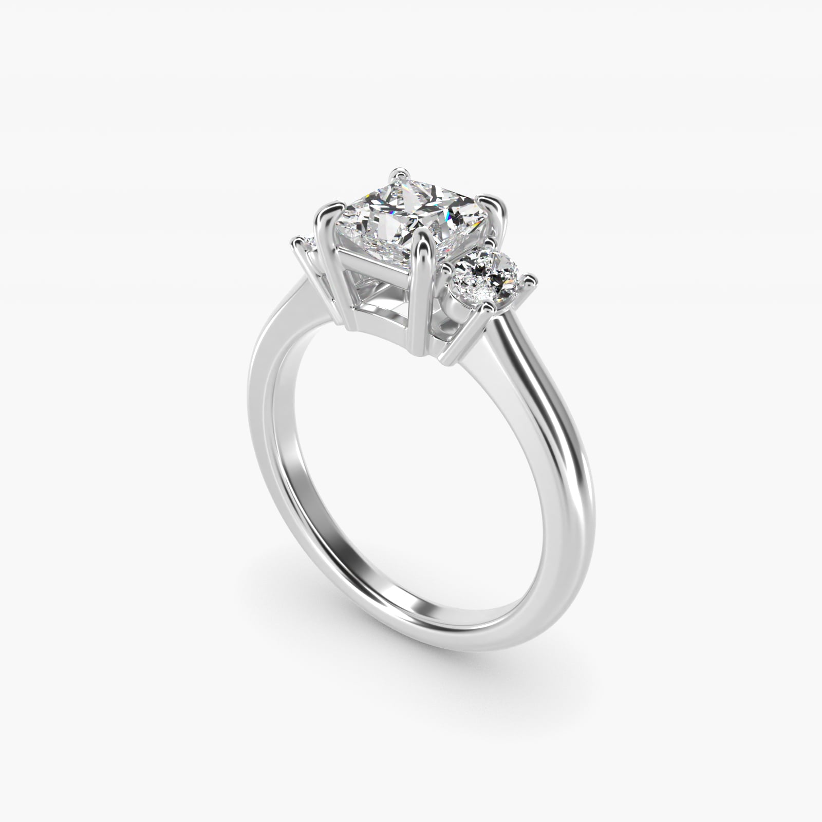 Oval Three-Stone Diamond Engagement Ring in 18k White Gold (1/3 ct. tw.) - Princess Center