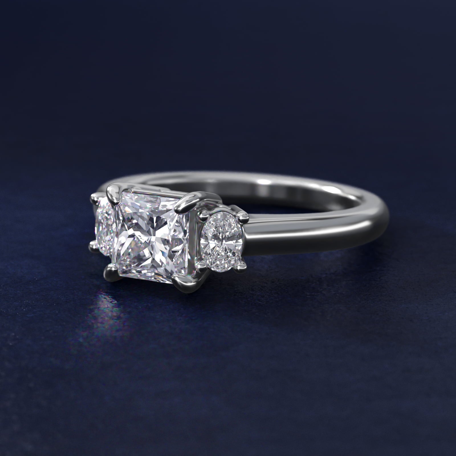 Oval Three-Stone Diamond Engagement Ring in 18k White Gold (1/3 ct. tw.) - Princess Center