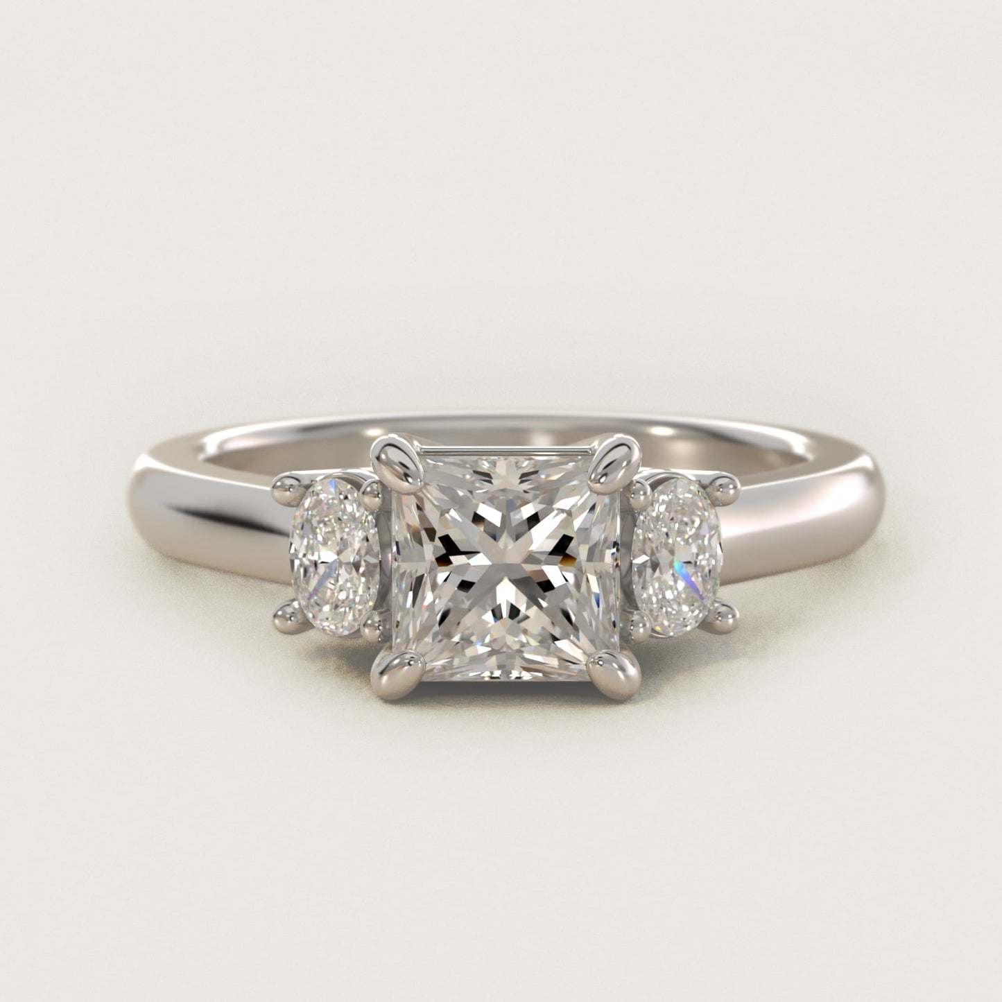 Oval Three-Stone Diamond Engagement Ring in Platinum (1/3 ct. tw.) - Princess Center