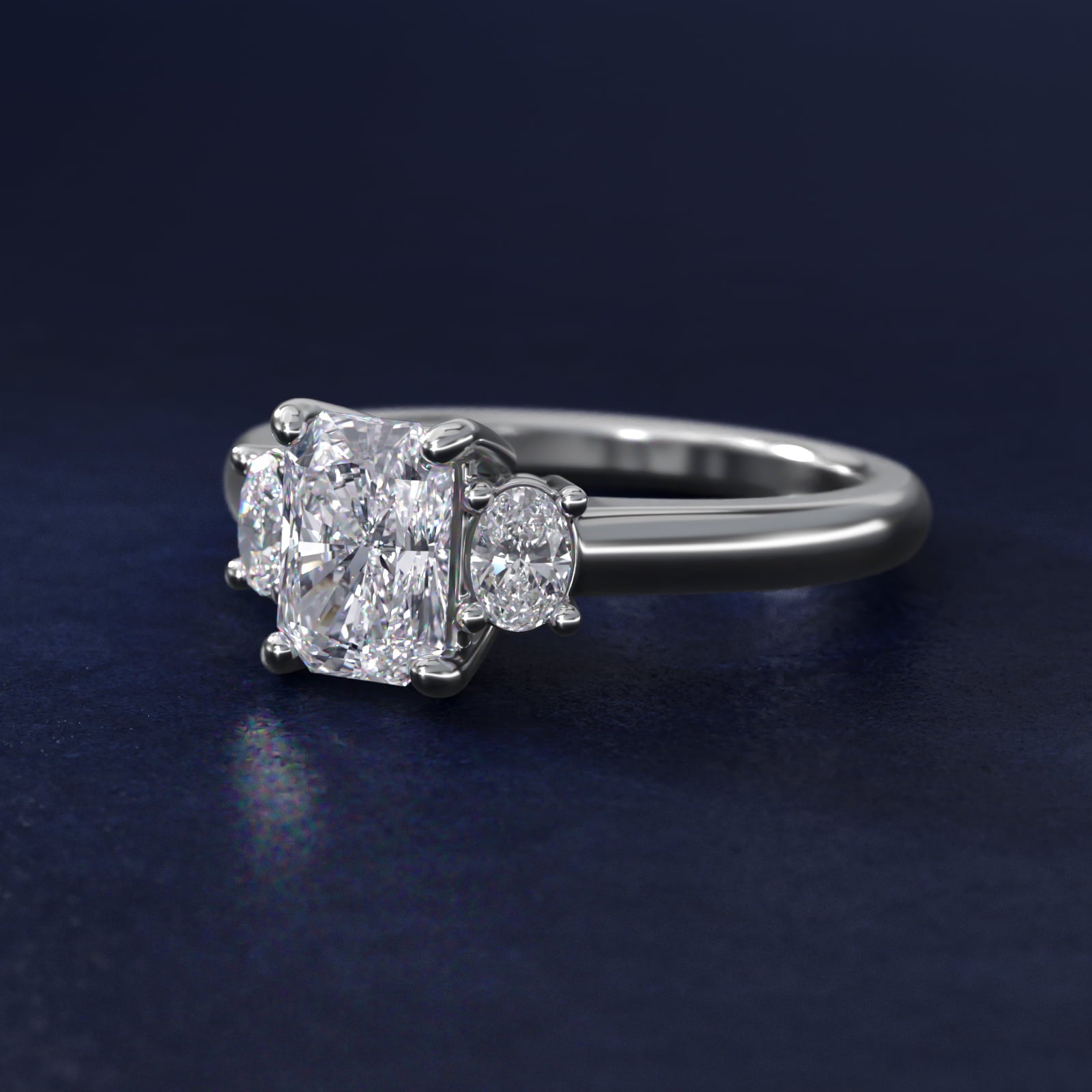 Oval Three-Stone Diamond Engagement Ring in 18k White Gold (1/3 ct. tw.) - Radiant Center