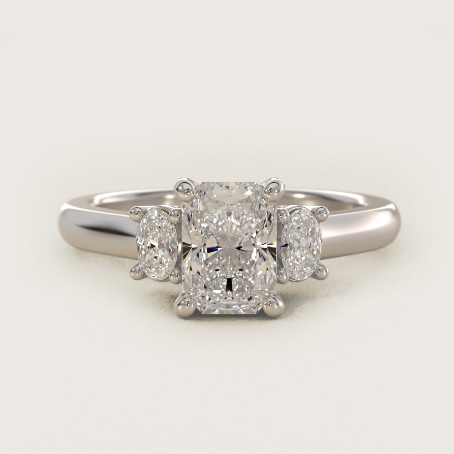 Oval Three-Stone Diamond Engagement Ring in 18k White Gold (1/3 ct. tw.) - Radiant Center