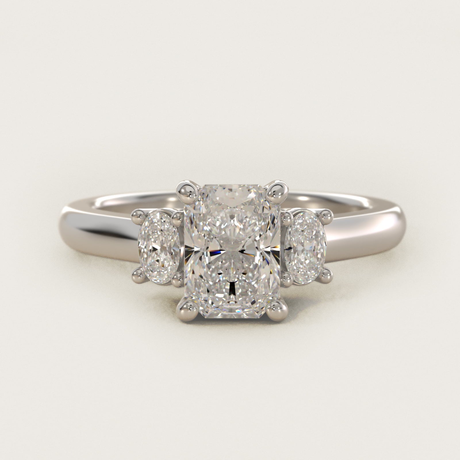 Oval Three-Stone Diamond Engagement Ring in 18k White Gold (1/3 ct. tw.) - Radiant Center