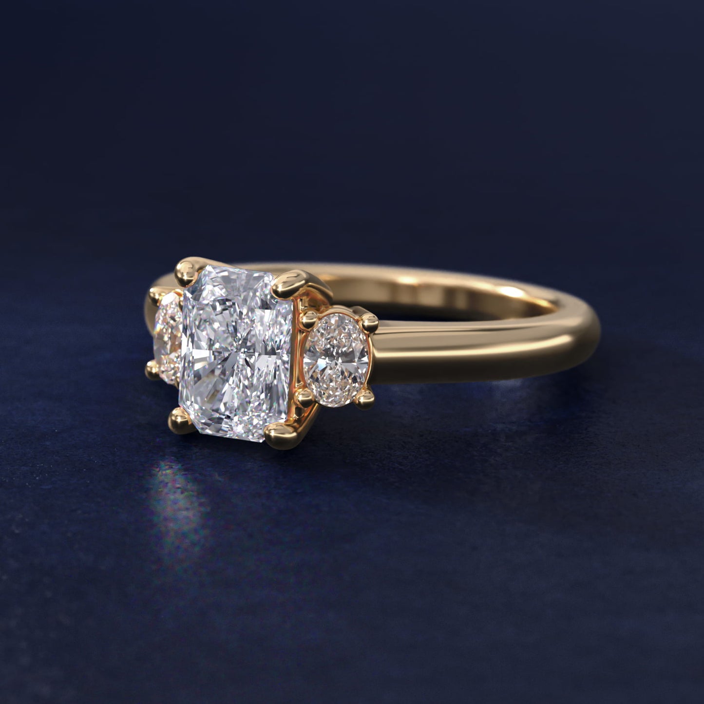 Oval Three-Stone Diamond Engagement Ring in 14K Yellow Gold (1/3 ct. tw.) - Radiant Center