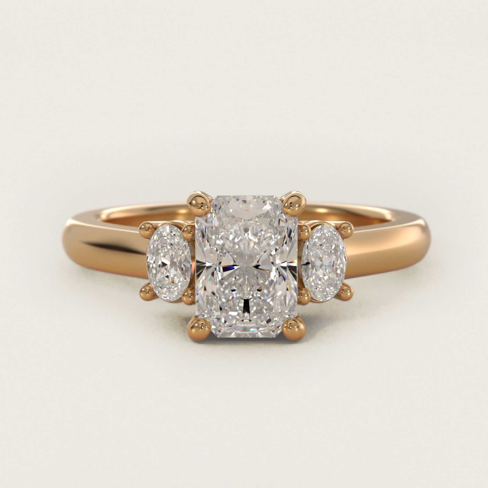 Oval Three-Stone Diamond Engagement Ring in 14K Yellow Gold (1/3 ct. tw.) - Radiant Center
