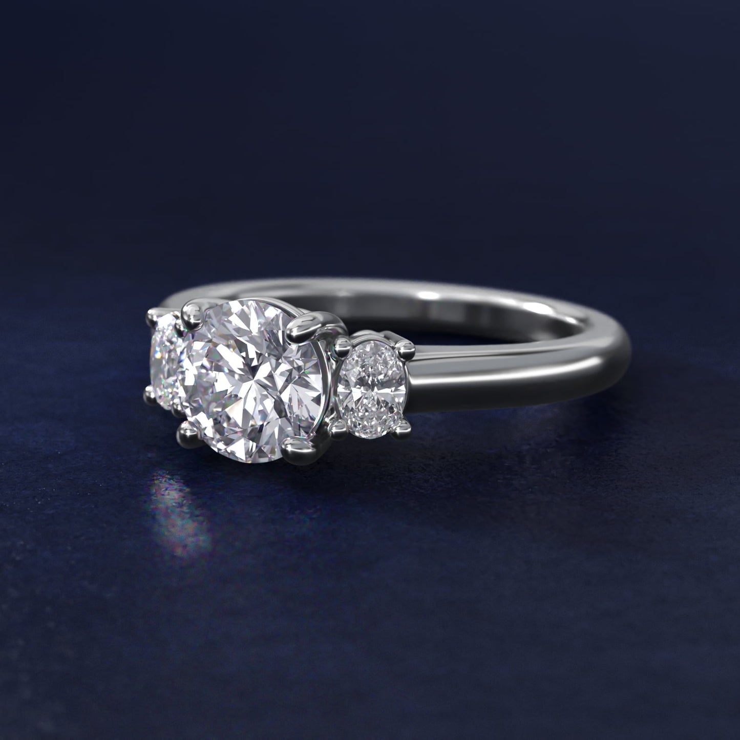 Oval Three-Stone Diamond Engagement Ring in 14k White Gold (1/3 ct. tw.) - Round Center