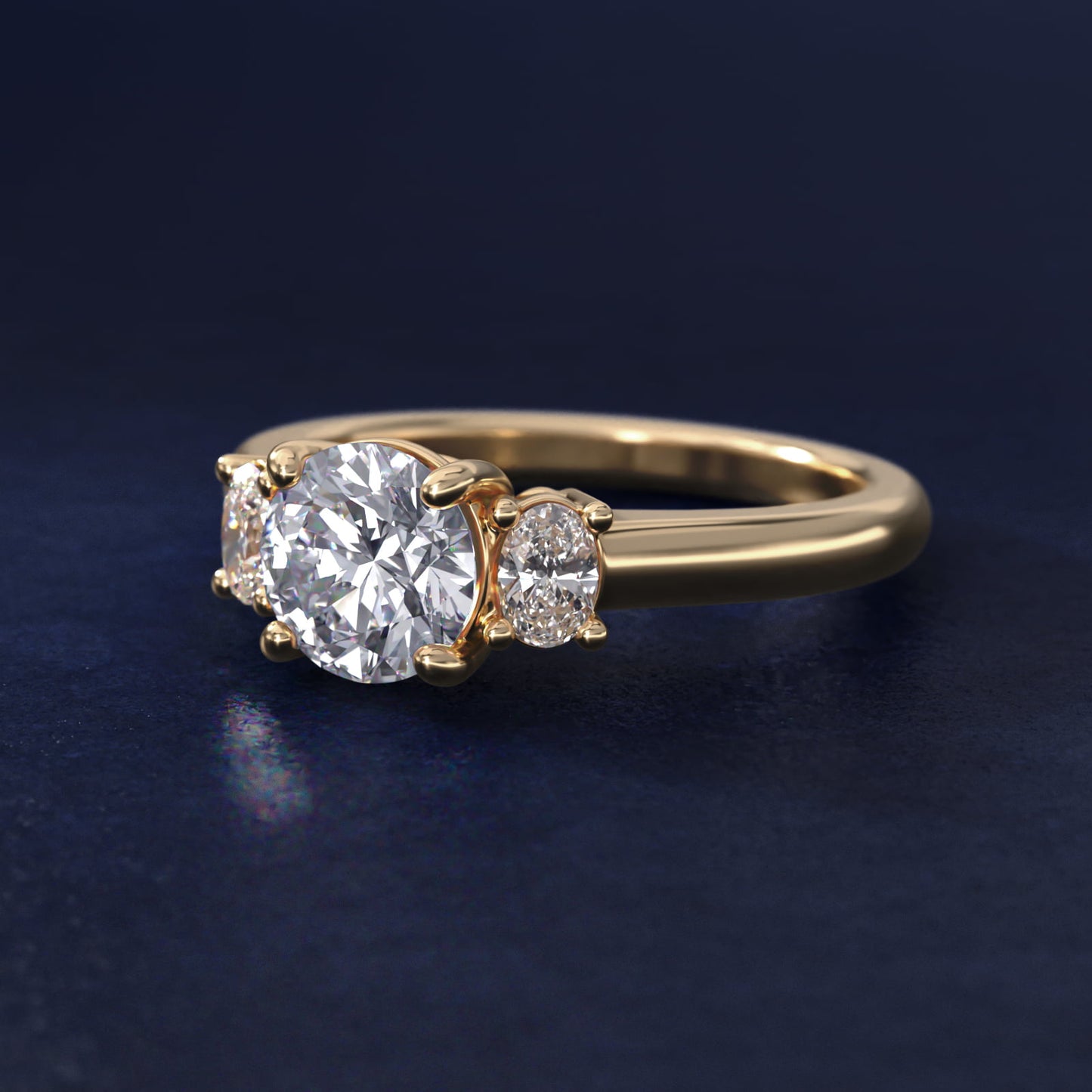 Oval Three-Stone Diamond Engagement Ring in 18k Yellow Gold (1/3 ct. tw.) - Round Center