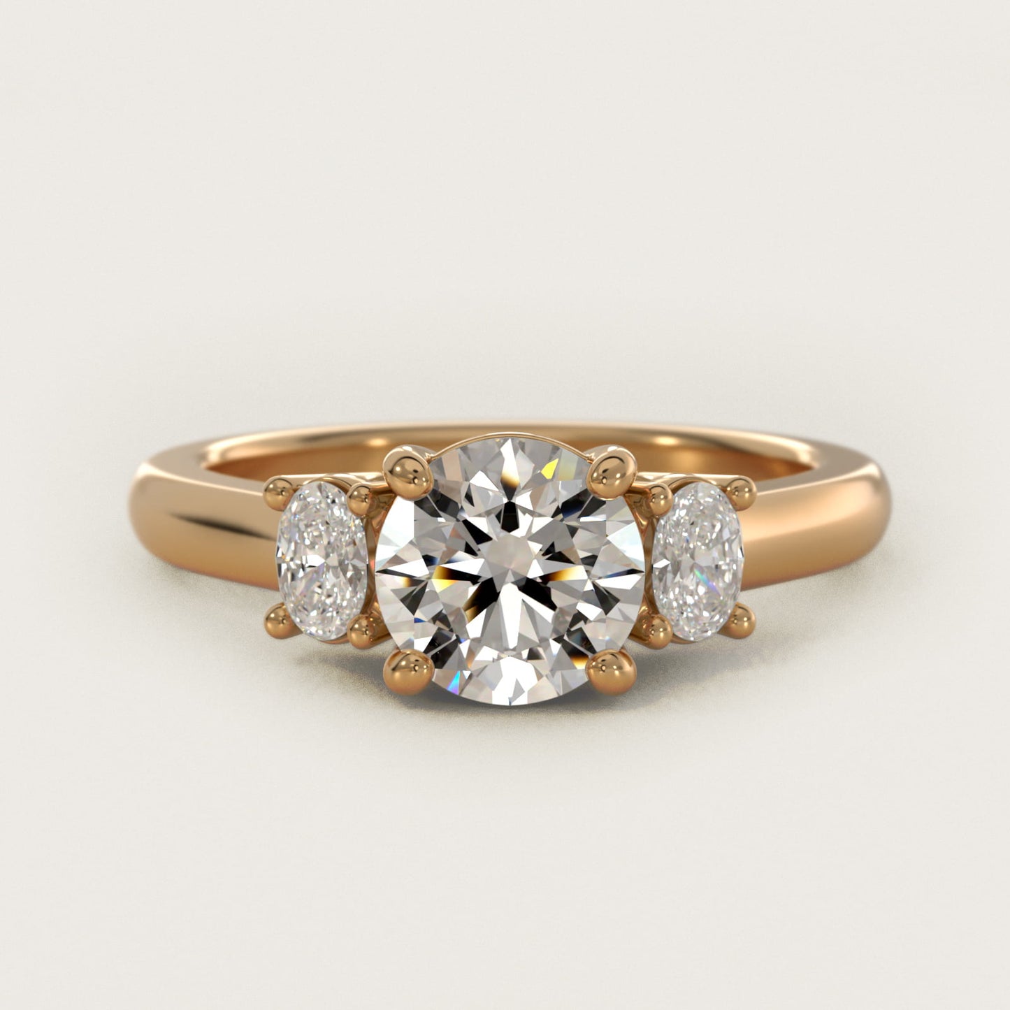 Oval Three-Stone Diamond Engagement Ring in 18k Yellow Gold (1/3 ct. tw.) - Round Center