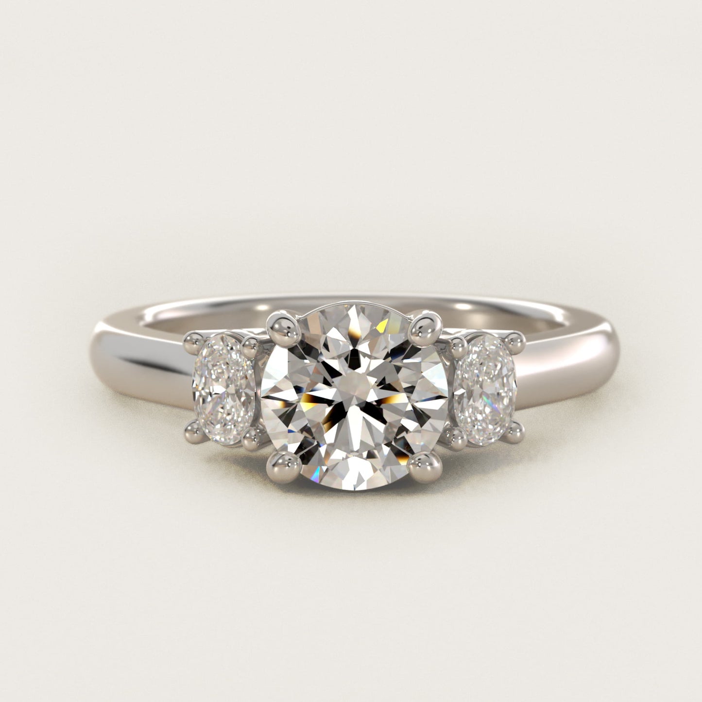 Oval Three-Stone Diamond Engagement Ring in Platinum (1/3 ct. tw.) - Round Center