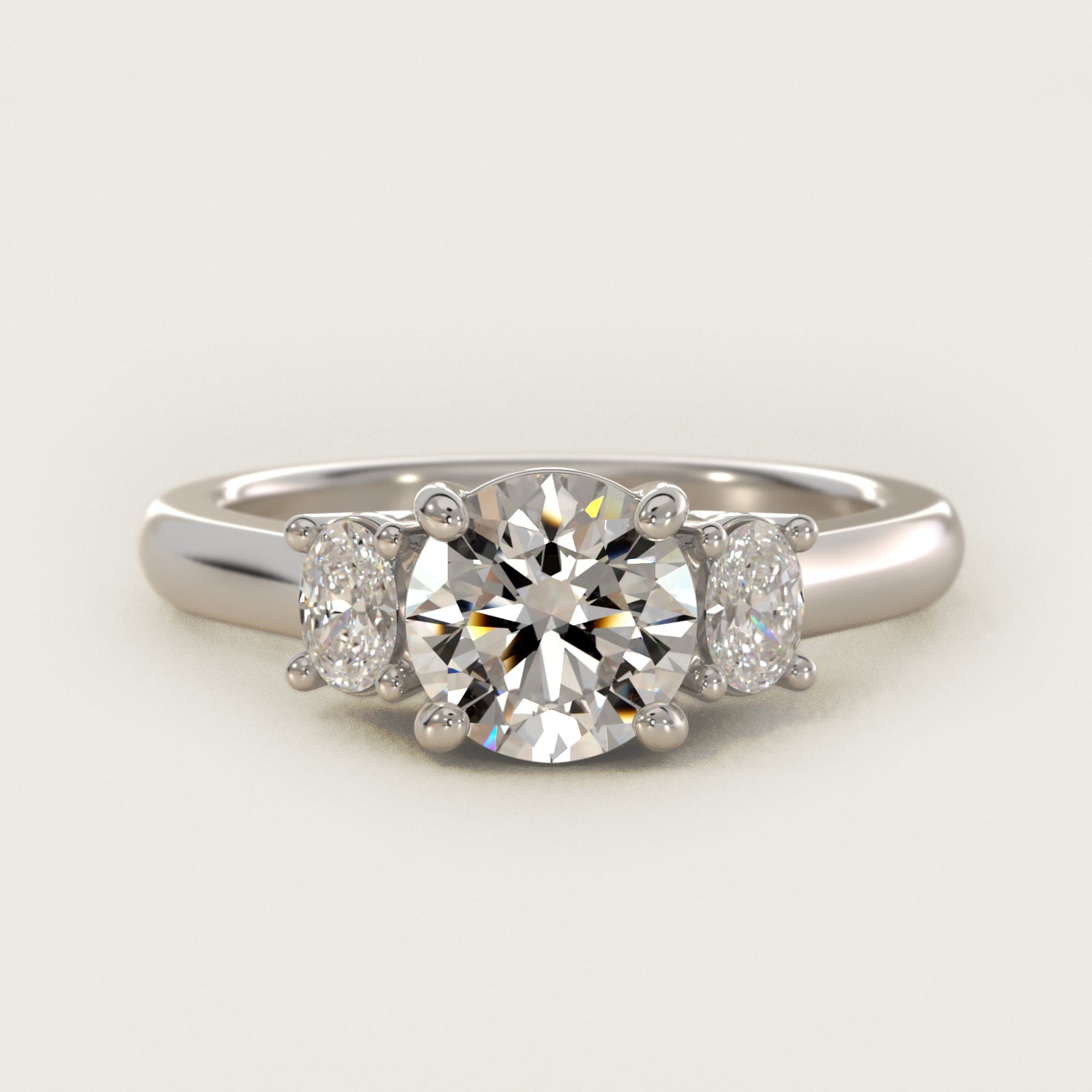 Oval Three-Stone Diamond Engagement Ring in Platinum (1/3 ct. tw.) - Round Center