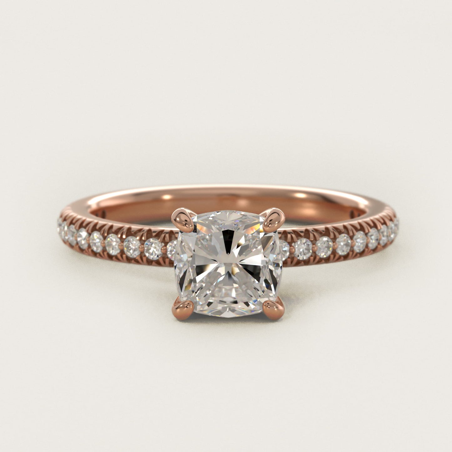 Pav? Contour Diamond Engagement Ring In 18k Rose Gold By James Allen - Cushion Center