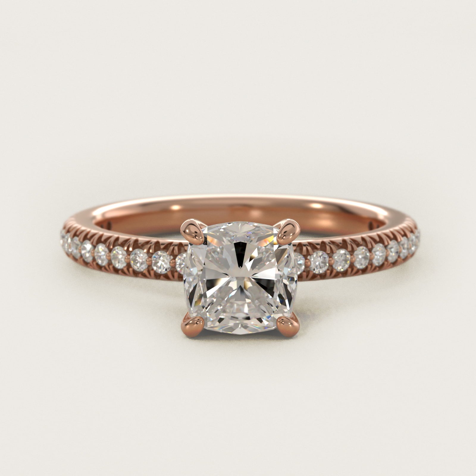 Pav? Contour Diamond Engagement Ring In 18k Rose Gold By James Allen - Cushion Center