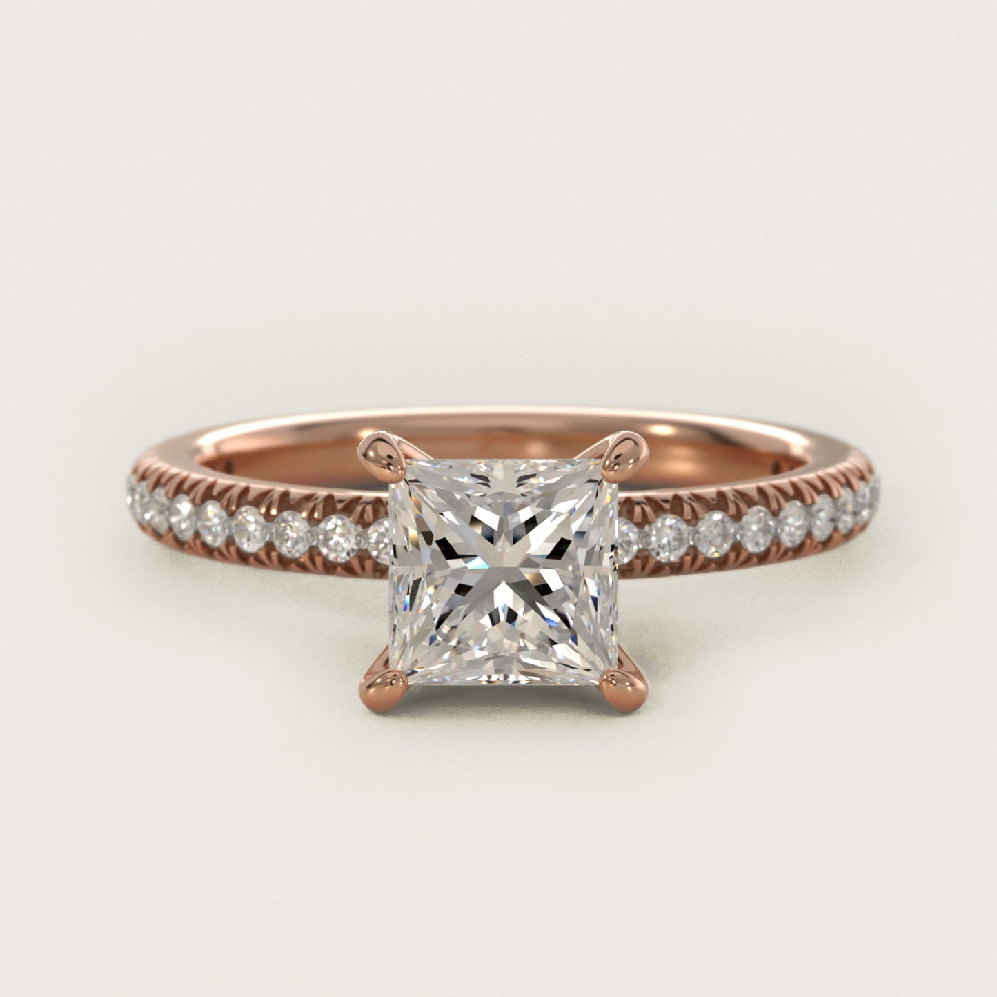 PavŽ Contour Diamond Engagement Ring In 14K Rose Gold By James Allen - Princess Center