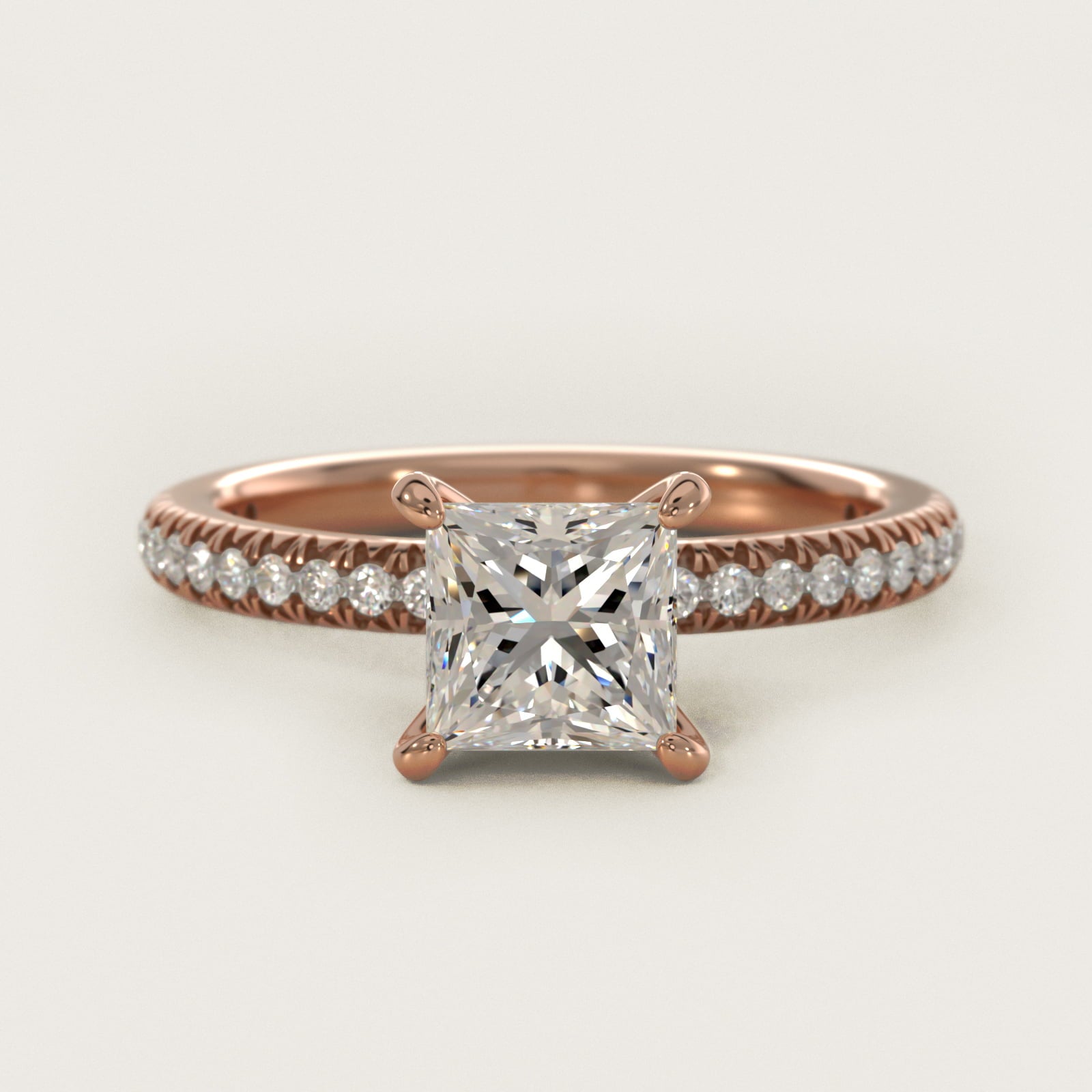 PavŽ Contour Diamond Engagement Ring In 14K Rose Gold By James Allen - Princess Center