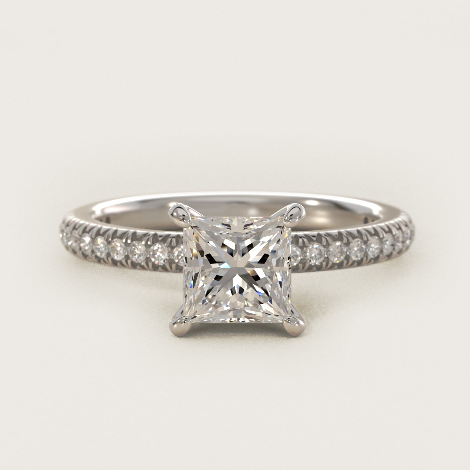 Pav? Contour Diamond Engagement Ring In 18k White Gold By James Allen - Princess Center