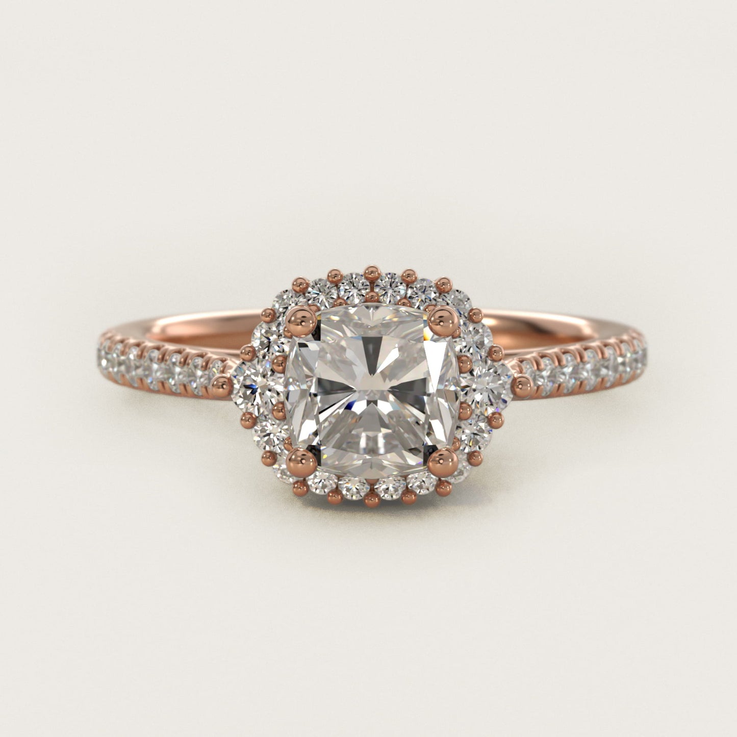PavŽ Diamond Halo Cathedral Engagement Ring In 18k Rose Gold By James Allen - Cushion Center