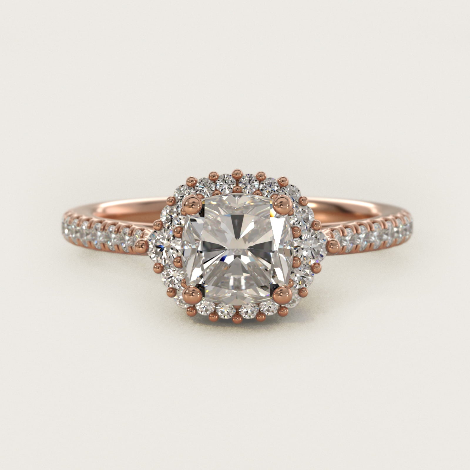 PavŽ Diamond Halo Cathedral Engagement Ring In 18k Rose Gold By James Allen - Cushion Center