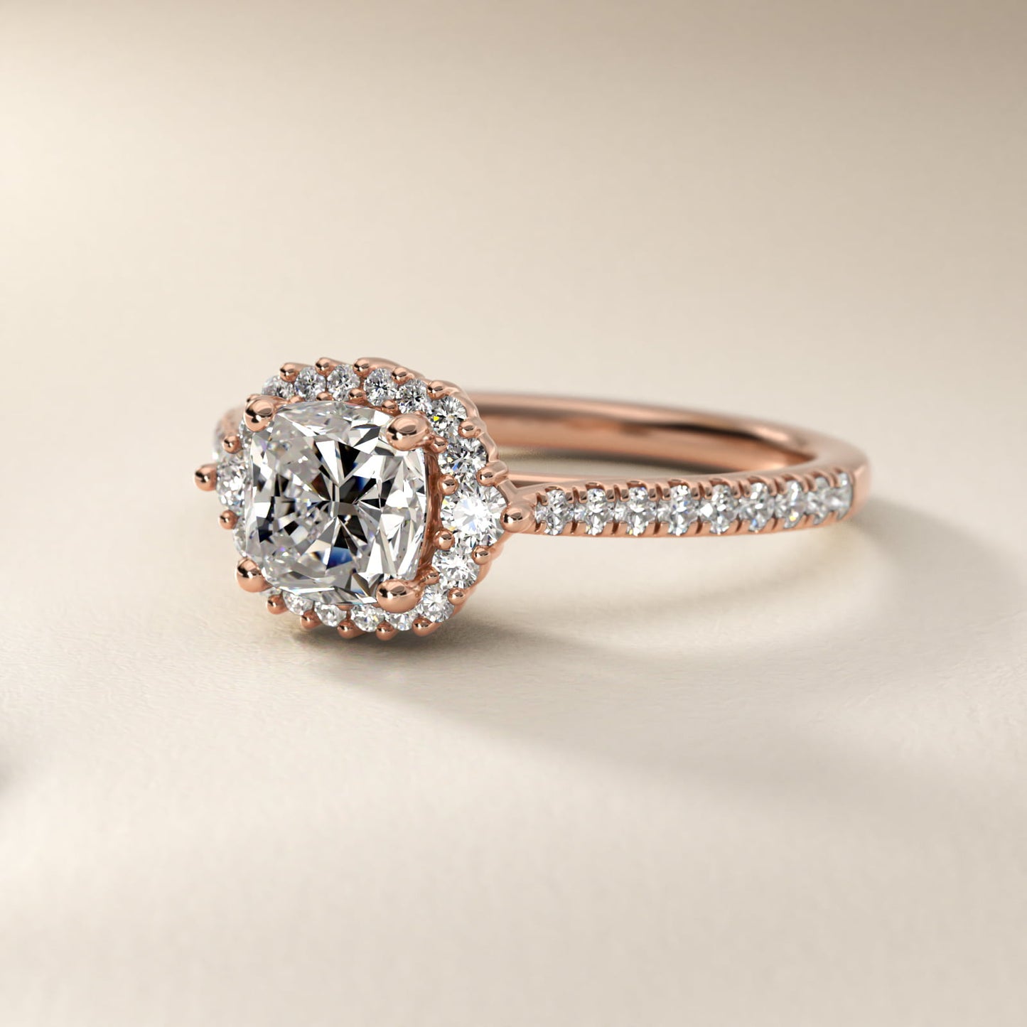 PavŽ Diamond Halo Cathedral Engagement Ring In 18k Rose Gold By James Allen - Cushion Center